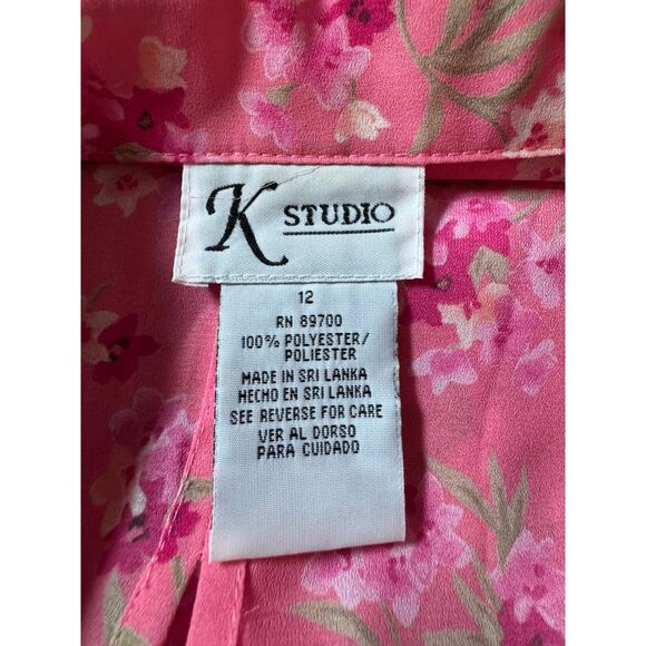 Vintage K Studio Pink Floral Button Up 90s Garden Fairy Romantic Split Back - Picture 2 of 5